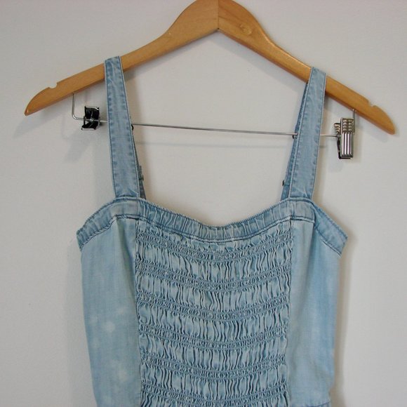 Ambercrombie & Fitch Shorts Romper Smock Top Ruched Blue Chambray Boho Small - Picture 3 of 14